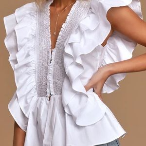 Lulus NEW In A Ruffle White Ruffled Hook and Eye Top. Size S.
